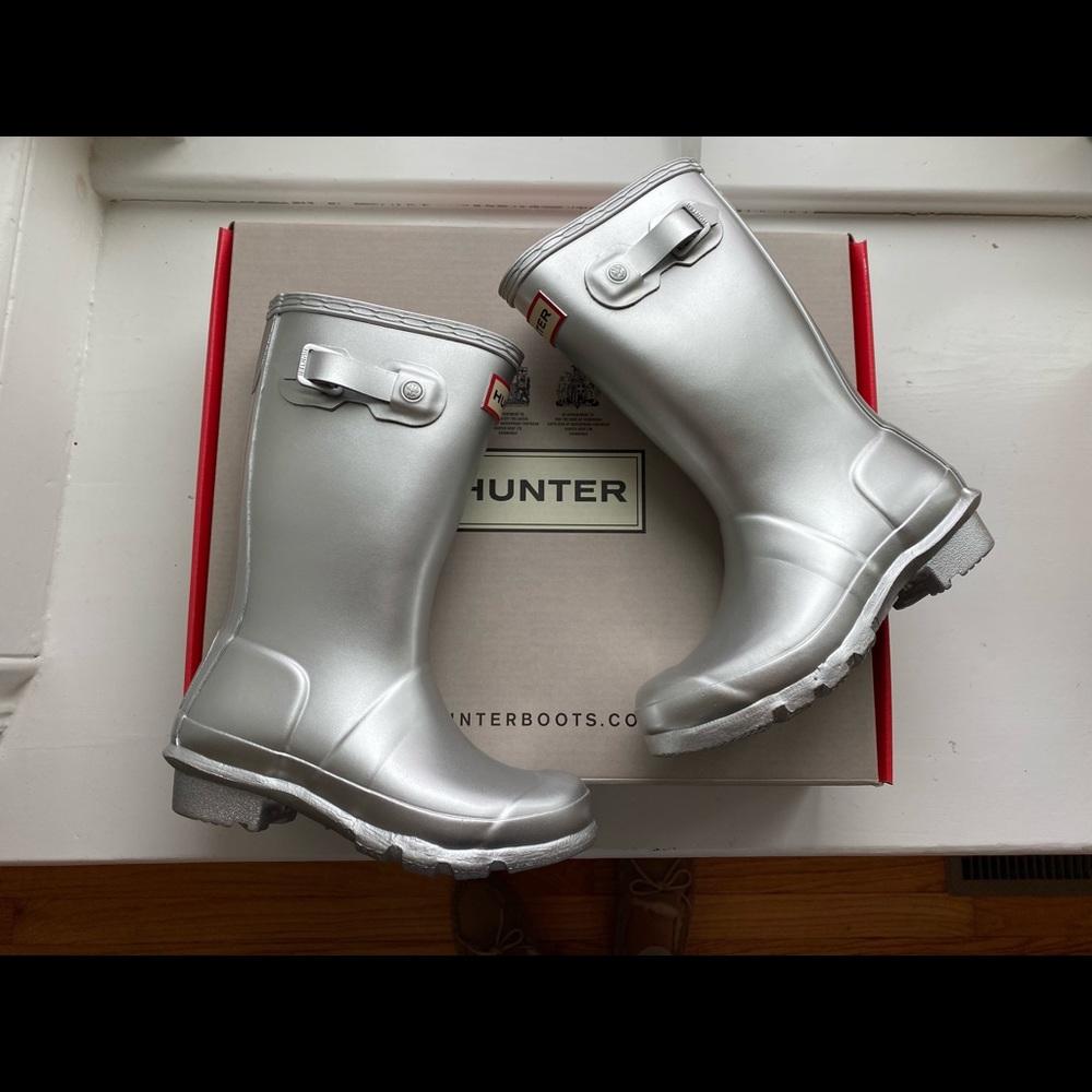Hunter boys girls silver rain boots size 11
